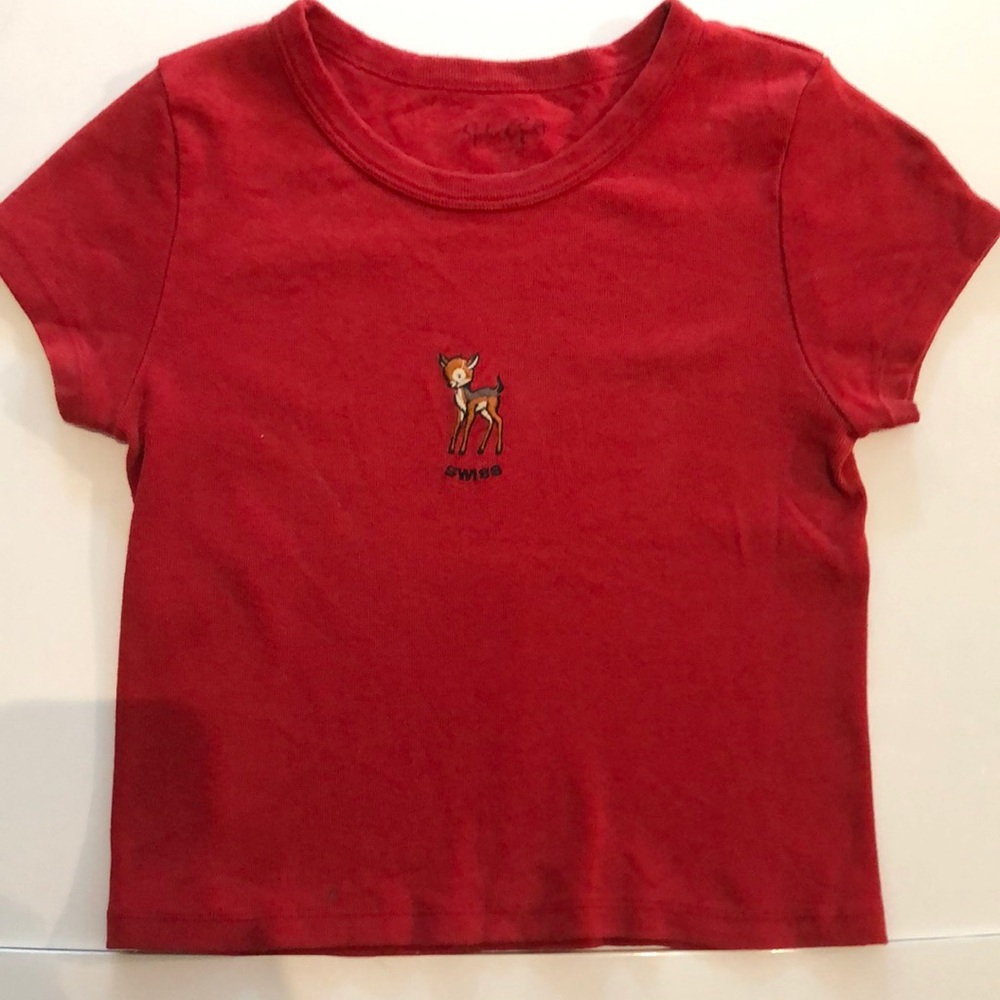 Brandy Melville red crop top with Bambi Embroidery